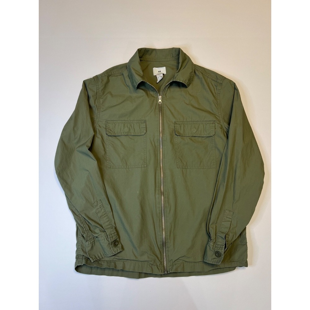 H‎ & M Jacket 100% Cotton Full Zip Womens  Small Lightweight Olive Relaxed Fit